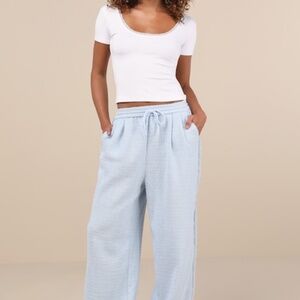 Lulus Trendsetting Aspect Light Blue Tweed Raw Edge Wide-leg Pants - Size S